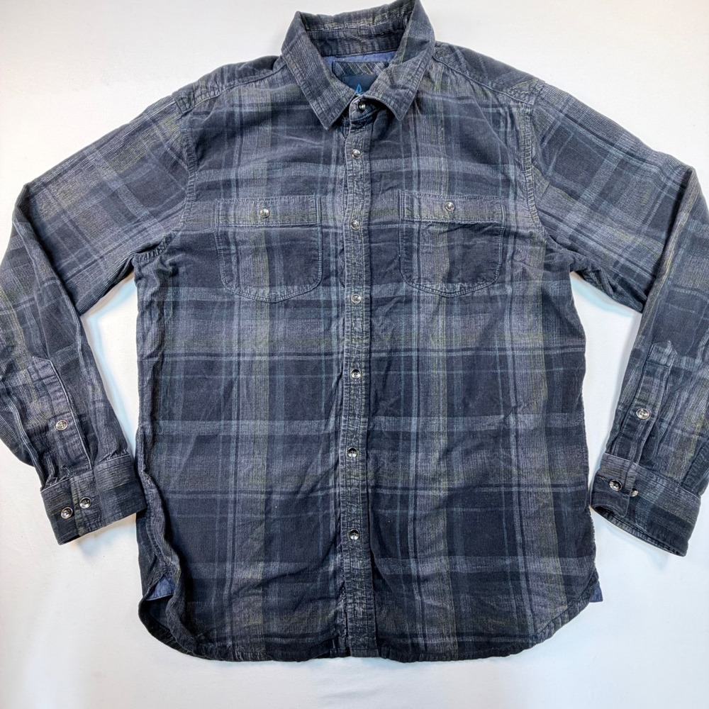 prAna Mens Medium Corduroy Shirt Plaid Organic Cotton Long Sleeve Button Up